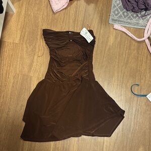 Cutout Brown Strapless Dress